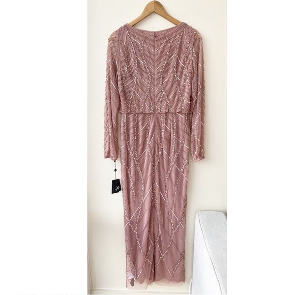 Adrianna Papell Pink Beaded Long Sleeve Gown - Picture 4 of 9